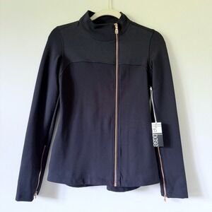 The Base Navy Full Zip Jacket Rose Gold Hardware Ribbed Texture Women‎ Small NWT